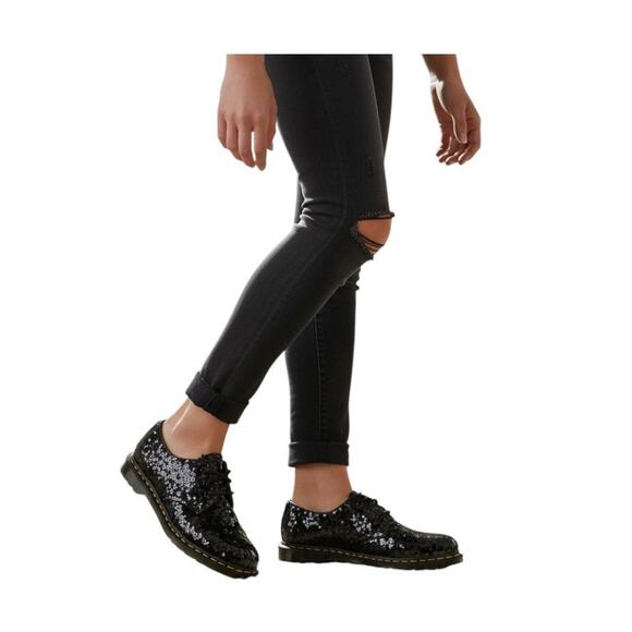 Dr. Martens 1461 Oxford Shoes Sequins  Women's 8 EU39 Black Silver 3 Eye RARE - Picture 1 of 12